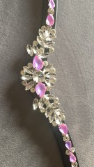 BLACK LEATHER PINK CRYSTAL BROWBAND X Full 17.5″ Fuschia & Clear rhinestones