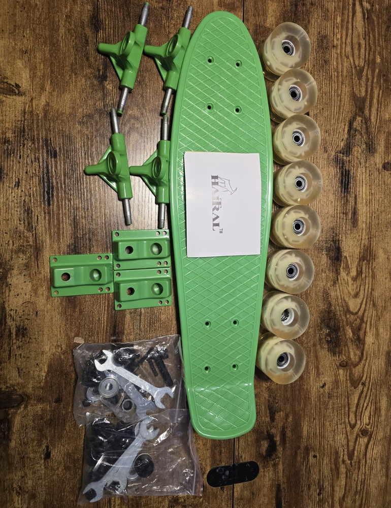 Haitral Green Plastic Complete Penny-Style Skateboard Kit Trucks Wheels Hardware