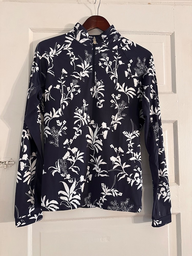 Kastel Denmark Women’s XL Navy White Floral 1/4 Zip UPF Riding Sun Shirt Mesh Pa
