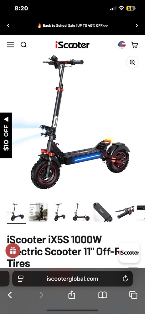 iScooter 1000W Electric Scooter 65KM Range 11″ Off-Road Folding E-Scooter 28Mph
