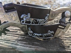 Western Spurs – Brown Iron and Silver – Team Roping Motif – Mens