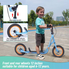 Kick Scooter Bike for 6-12 Years-Old Kids with Adjustable Handlebar, 12 In. Infl