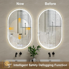 Dimmable 36×24 LED Oval Bathroom Mirror with Anti-Fog & Memory Function