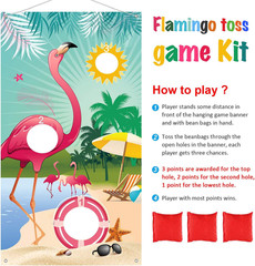 Flamingo Toss Game Banner w 3 Bean Bags Summer Luau Carnival Party Fun Kids Set!