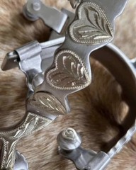 Pair Ladies Western HEART Design Engraved German Silver Spurs
