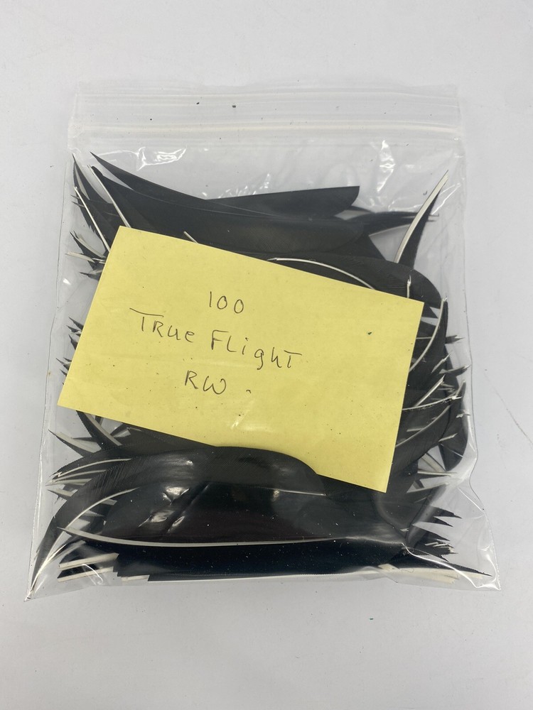 100 PACK TrueFlight 5″ Inch Archery Feathers Right Wing Parabolic Cut Black NEW
