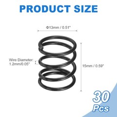 30Pcs Compression Spring, 13mm OD, 1.2mm Wire Size, 13mm x 1.2mm x 15mm Black