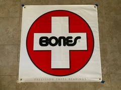 Powell Peralta “SWISS BONES BEARINGS ” Banner 35″H X 35”W – Bones Brigade, Hawk