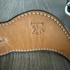 Short Shank Ball End Western Spurs w Copper Spotted Tooled Leather Straps
