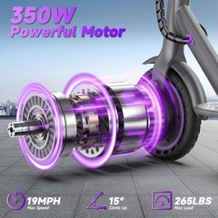 Electric Scooter 8.5» Solid Tires 350W 19MPH 36V Folding App Controlled UL2272