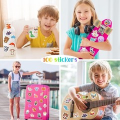 100PCS Water Bottle Stickers for Kids Waterproof Animal Vinyl Laptop Skateboard