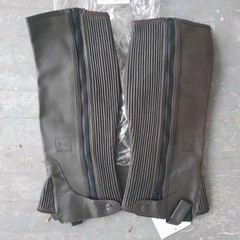 NEW EQUINE ATHLETICS Sz M Dark Brown Leather Stretch Zip Half Chaps Medium