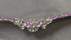 BLACK LEATHER PINK CRYSTAL BROWBAND X Full 17.5″ Fuschia & Clear rhinestones