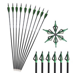 12Pcs 30» Archery Carbon Arrows 100 grain Broadheads Quiver Bow Target Hunting