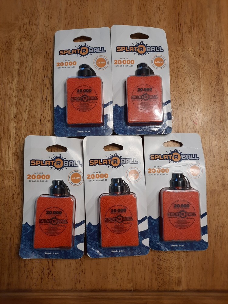 (5) Splat R Ball 7.5mm Dehydrated Ammo Orange Beads 20,000 Rounds