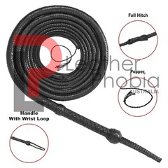 Genuine Kangaroo Black Leather Bullwhip 04 to 12 Feet Long 16 Plaits Heavy Duty