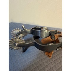 Western Patriotic American Flag Spurs with Jingle Bobs and Leather Straps