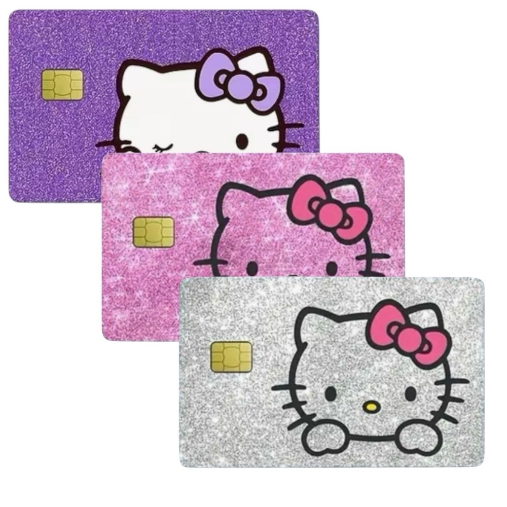 3 PACK HELLO KITTY PINK PURPLE SILVER Credit Debit Card Skin Cover Set Lot