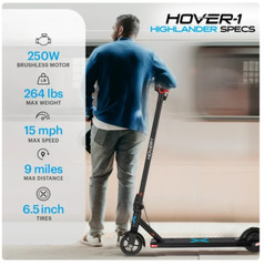 Hover-1 Highlander Foldable Electric Scooter for Adults, 15 mph Max Speed, 9 Mil