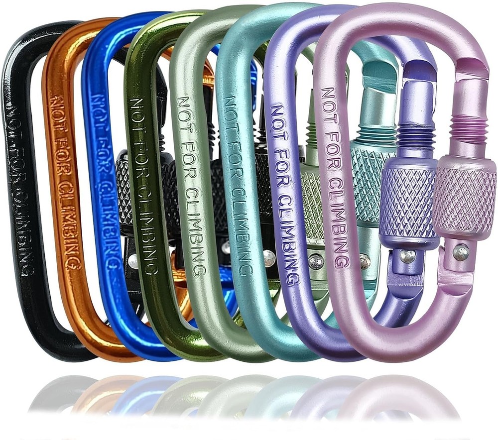 8 Pack D-Shape Carabiner Clasp with Screw Gate, 2.2 Inch Mini Keychain Clip