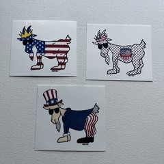 (3) Goat USA Stickers – The OG American Flag Goat – 250 & Uncle Sam – New-Rare