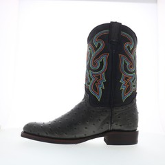 Dingo Ranger Ostrich Print Leather DI-131 Mens Black Cowboy Western Boots