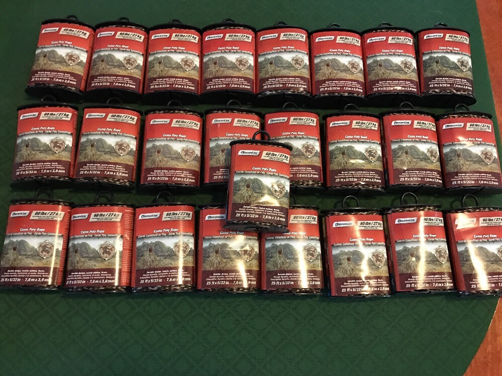 LOT Of 25 Packs SecureLine CAMO POLY ROPE 60lb Load 25FT. X 5/32IN.
