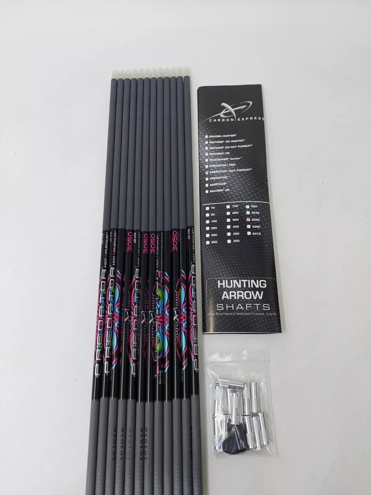 12pk Carbon Express Predator Hot Pursuit 3050 Shafts w Inserts & Nocks: 50894
