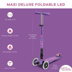 Micro Kickboard | Maxi Foldable LED Kids Scooter for Ages 5-12 | Purple