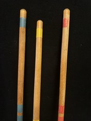 Set Of 3 Vintage Replacement Wooden Croquet Mallets 23” Handle Red, Yellow, Blue