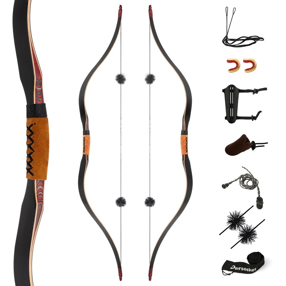 Deerseeker Archery 59″ Longbow Traditional Bow Set Ambidextrous Horsebow Hand…