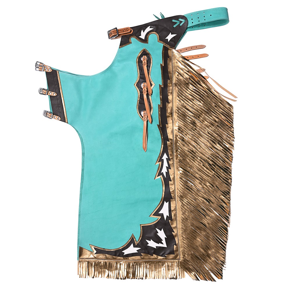 27HS Hilason Pro Rodeo Bull Riding Chaps Genuine Leather Turquoise