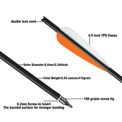 20 inch Archery Carbon Crossbow Bolts Half Moon Nock OD 8.8mm Arrows Hunting