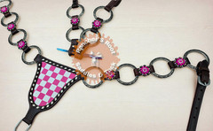 Western Leather Tack Set For Horse | Pink Checkered Gladiator Ring Tack Set