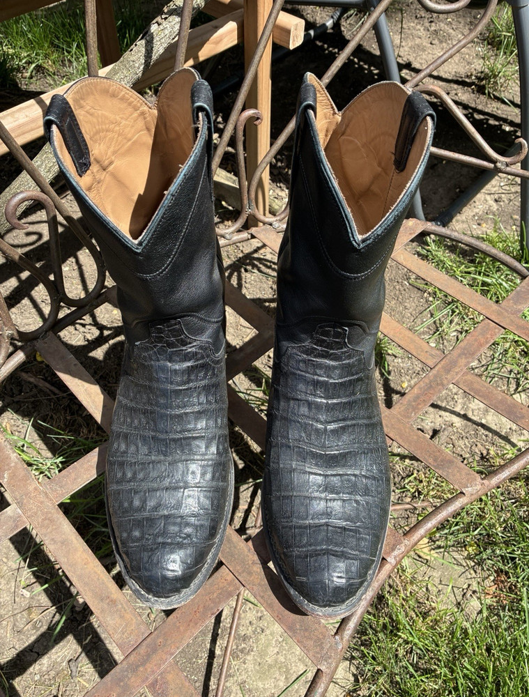Tecovas Black Caiman Leather Pull-On Western Cowboy Boots Men’s US 13