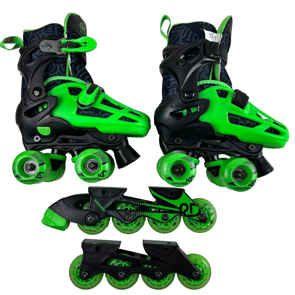 RD Roller Derby 2 in 1 Inline + Quad Combo Adjustable Boys Sizes 12-2 Green