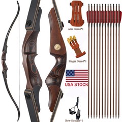 60″ Takedown Recurve Bow 30-60LB Right Hand Wooden Riser Traditional Hunting Bow
