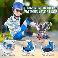6PCS Kids Protective Gear Set, Knee Pads for Kids 3-14 Years S(3-10years) Blue