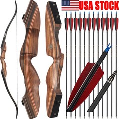 60″ Recurve Bow Takedown Bow 25-60lbs Archery Hunting Shoot Target Carbon Arrows