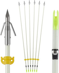 6 Pack 32 inch Bowfishing Arrows with Broadheads and Safty Slides Bow Fishing