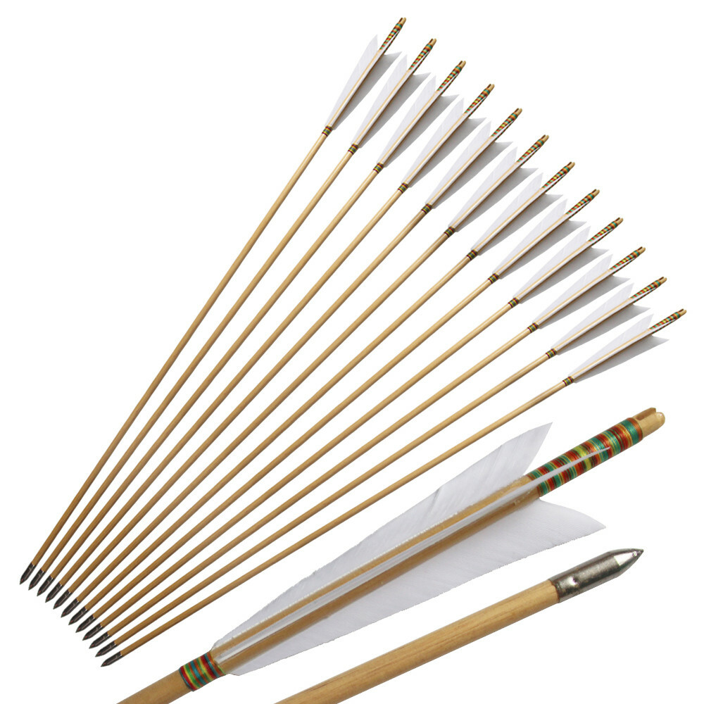 12Pcs 33″ Handmade Wooden Arrows Tradition Europe Style Turkey Feather Longbow