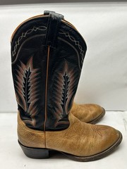Tony Lama Men’s Western Cowboy Boots Tan Leather Black Stitching US 9 5184