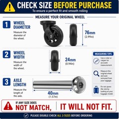 76mm Luggage Wheel Replacement, Suitcase Wheels 76x24mm with 40mm x 24mm