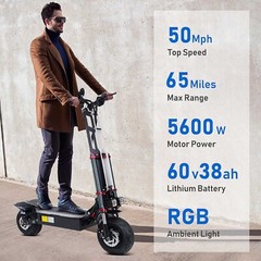 5600W 60V 38AH 50 MPH Folding Electric Scooter Adult Dual Motor 12″ Road Tire