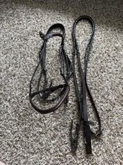 Full Size Silverleaf Brown Leather English Bridle “V” Bling Browband & Reins SHM