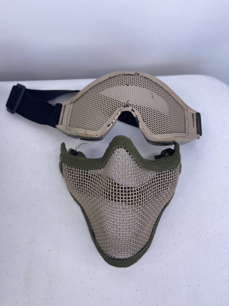 Airsoft Masks Visor And Face Mesh Sheild Brown/Green Color