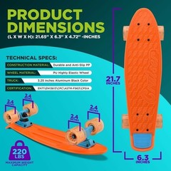 Hurtle 6» PP Deck Skateboard-Mini Cruiser Skateboard-Kids, Teens, Adults-Orange