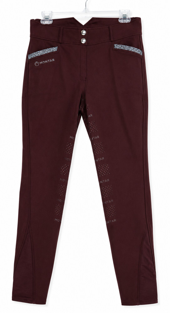 Montar Breeches Full Seat Grip Size Eur 38 Plum Burgundy Bling Accent Dressage