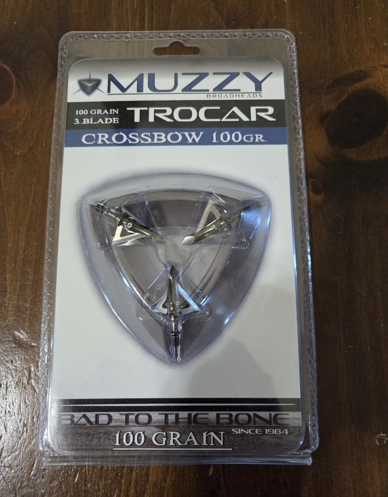Muzzy Trocar Crossbow Broadheads 100 Grain 3-Blade Silver 1-3/16in