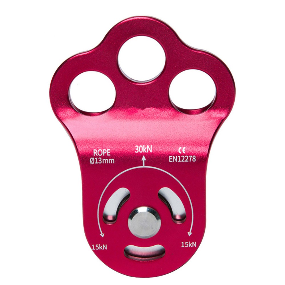 30KN Professional Rock Climbing Triple Attachment Pulley Hitch for 13mm Rope Red